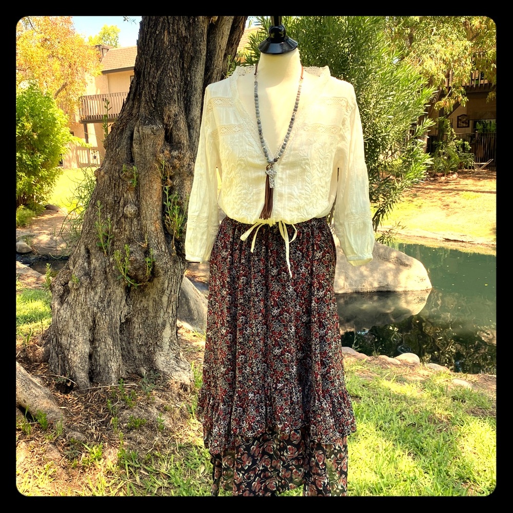 Free People lace blouse and prairie skirt